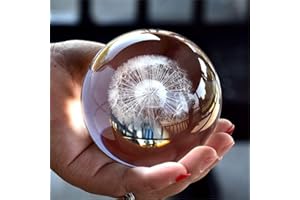 ‎BESOT Besot Kristall Löwenzahn Ball Figurine Feng Shui Büro Dekorative Sturm Glaskugeln Ornamente Löwenzahn Statue Handwerk (80mm)