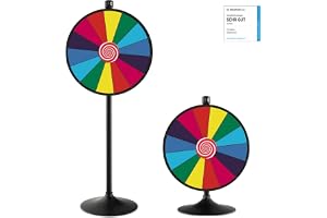 COSTWAY 60 cm Lyckohjul med Justerbar Höjd, Roterande Spelhjul med Suddgummi och Markeringspenna, Stabil Metallbas och Klickande Visare, Perfekt för Fest, Lotteri och Ordspel