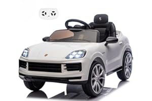 MONDIAL TOYS Porsche Cayenne Macchina Elettrica per Bambini 12V con Telecomando Cintura a 3 Punti Fari a Led Bluetooth Auto Elettrica Full Optional Bianco