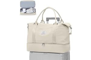 WEPLAN Sac de Voyage Femme Sac Weekend avec Compartiment Chaussures Sac de Week-End Imperméable Sac Voyage Sac d'hôpital de Maternité Hospital Bag Sac de Sport de Gym Sac Bagage Cabine,Beige