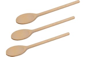 BICB Set of 3 Hand-Finished Beechwood Cooking Spoons – 25cm / 10 Inch Wooden Kitchen Utensils, Perfect for Stirring, Baking & Non-Stick Pans