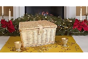 topfurnishing Strong Brown Oak Wicker Picnic Gift Storage Xmas Christmas Empty Hamper Basket[Pine,Large 41 x 34 x 22 cm]