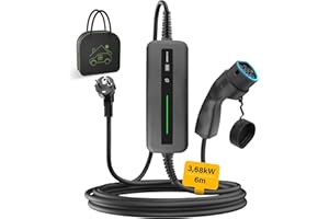 EIDYBOX Cargador EV Tipo 2 Cable de Carga Coche Electrico 10A/16A Conmutable con Enchufe Schuko, 3.68KW, 6M con Bolsa, Pantalla LCD, Wallbox Portatil para EV y PHEV