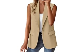 BOTCAM Gilet da donna senza maniche, elegante, tinta unita, corto, canotta con tasca, giacca estiva, slim fit, business, giacca solida/stampa, cardigan da donna, gilet sportivo