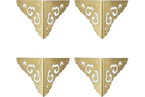 Tiazza 4Pcs Antique Brass Hollow Cloud Pattern Two Sides Corner Protectors Vintage Furniture Desk Edge Wooden Jewelry Gift Box Cabinet Corner Guard (Gold)