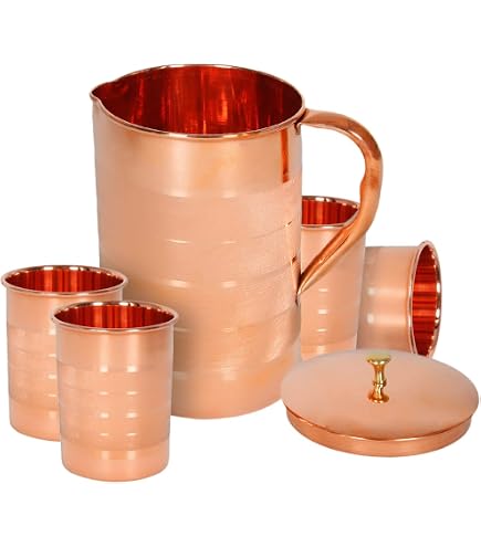 Jarra De Cobre Puro Con 2 Vasos - 1.5 Litros, Ideal Para Agua, Vino Y Decoración