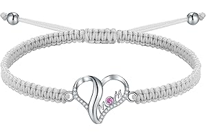 J.Endéar Bracciale Mamma Fatto A Mano con Corda Intrecciata Cuore D'amore Argento 925 Zirconia Rossa Gioielli da Donna Festa della Mamma Regalo di Compleanno