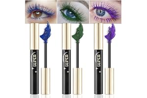 Katiluxiya 3 Color Eye Mascara Set, Dark Green Purple Dark Blue Mascara Suitable For Eyelashes, Charming Long-Lasting Mascara For Eyelash Eye Makeup Nightclub or Masquerade Party (Azul, 3 Pcs)