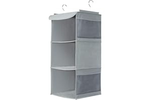 ‎BRILLIANTJO BrilliantJo Hängeregal, Hängeaufbewahrung mit 3 Fächern, Hängeorganizer mit Metallhaken, Schrankorganizer Aufbewahrungssystem für Kleiderschränke Camping, 30 x 30 x 60 cm Grau