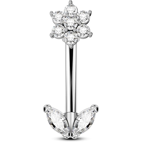 16g Rook Piercing Jewelry - Gold & Silver Flower & Bow Curved Barbells With CZ Stones