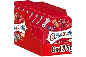 Celebrations, Snack Assortiti al Cioccolato, Praline Miste al Cioccolato Mars, Bounty, Snickers, Twix, Maltesers e Altri Ancora, Cioccolatini Assortiti, 8 Scatole da 196g