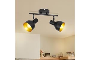 Kambo Negro Lámpara Techo Foco con 2 Focos - E14 Focos de Techo Orientables - Retro Focos Para el Techo - Plafón LED Techo Interior - Industrial Apliques Techo Salon - Sin Bombilla