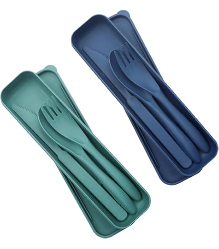 3 Pièces Boite Couvert a Emporter, Witbicg Set Couverts Voyage Couvert Transportable Couvert a Emporter Cuillère Fourchette Couteau, Convient Pour Le Camping, Le Pique-Nique, Le Travail (bleu