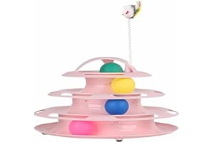 ZHOUHON giocattolo per gatti con torre di binario, giocattolo per gatti, giocattolo per animali/giocattolo per gatti con torre di binario a quattro strati (Rosa)