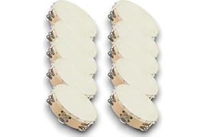 KORAT Tamburello in Legno Naturale da 21 cm con Pelle di Pecora Strumento Musicale Tradizionale a Mano con Sonagli in Metallo Ideale per Feste, Segnaposto Tavolo Matrimonio, Bomboniera (6 Pezzi)