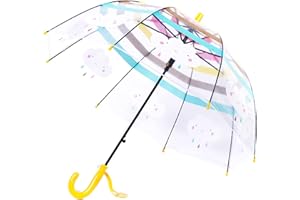 Meichoon Kids Long Handle Umbrella Push-Pull Open Rainbow Striped Pattern Lovely Clouds Arched Handle Easy Grip Anti-breakage for Boys Girls de 3 a 10 años Amarillo