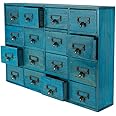 PACKGILO 16 Drawers Apothecary Cabinet with Drawers Tabletop Apothecary Chests and Cabinets Library Card Catalog Cabinet Herb Storage Box Wooden Desk Drawer Organizer Medicine Vintage Furniture (BLUE)
