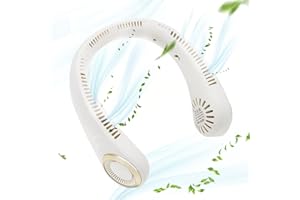 Ycoiee Ventilateur de Cou Portable, 5000mAh USB Ventilateur de Cou Sans Lame, Mini Ventilateur Cou Silencieux Mains Libres avec flux d’air à 360°, 3 Vitesses - Pour le bureau, le sport - Blanc