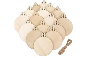 MU MIANHUA 20 Pieces Christmas Wooden Baubles Round Wood Slices Wood Disc Hanging Ornaments Baubles for DIY Crafts Christmas Tree Decoration