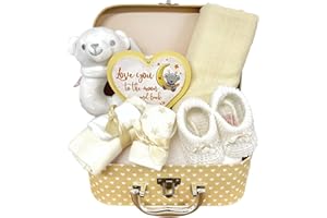 BABY BOX SHOP Zestaw Prezentowy dla Noworodka Unisex - Kremowe Pudełko Wspomnień dla Noworodka, Prezent dla Noworodka - Pluszak Grzechotka, Ubranka dla Niemowlaka, Prezent dla Noworodka i Mamy