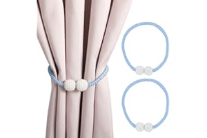 All-Pie Magnetic Curtain Tiebacks (2 Pack) 18.5" Pearl Curtain Rope and Magnetic Tieball,Decorative Curtain Tiebacks for Home, Office, Hotel Window Decoration,Pretty and Fashion (SKY BLUE)