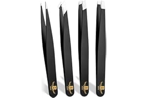 Burax Tweezers for Facial Hair Women Professional Stainless Steel Precision Tweezers for Women & Men (4 Pack Black)