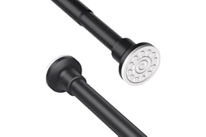 TIEMLET Schwarz Matt Duschvorhangstange, Ohne Bohren Kein Rost Duschvorhangstange 74cm bis 195cm, Edelstahl Ausziehbar Teleskopstange für Duschevorhang und Badewanne