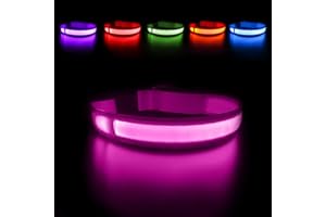 MASBRILL Dog Collar Luminous Rechargeable LED Light Collar Dogs Waterproof for Small Medium Large Dogs Adjustable Flashing Light Safety Dog Collar with 3 Lighting Modes, Pink - L