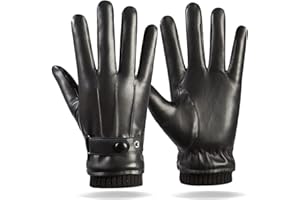 LJCZKA Męskie zimowe ciepłe skórzane rękawiczki do ekranu dotykowego regulowane termiczne rękawiczki ze skóry PU