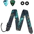 Haecsfl Adjustable Guitar Strap Includes 2 Strap Locks & 2 Matching Picks.Leather ends Guitar Shoulder Strap Suitable for Acoustic Guitar,Electric Guitar,Christmas Gift for Guitarist