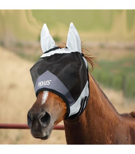Kerbl, 324515, Maschera antimosche con protezione per le orecchie e protezione UV, Bianco, Pony