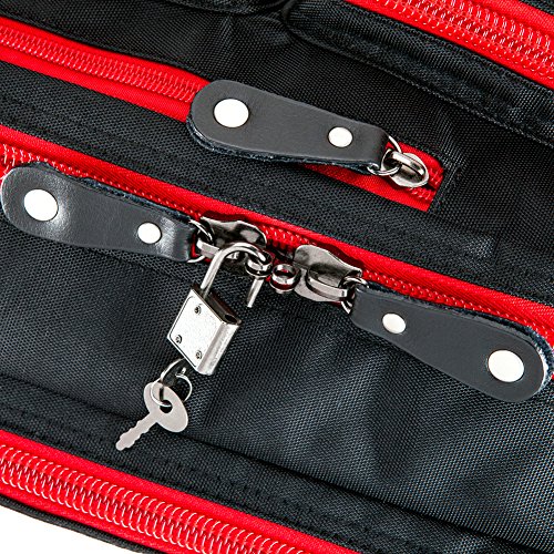 Laptop Rucksack, Evecase 17.3 Zoll Universal 3-Way Rucksack / Umhängetasche mit Laptopfach, Akteneinteilung, Zubehörfächer, Verdeckbare Gurte, Gepäckschloss – Schwarz / Rot - 9