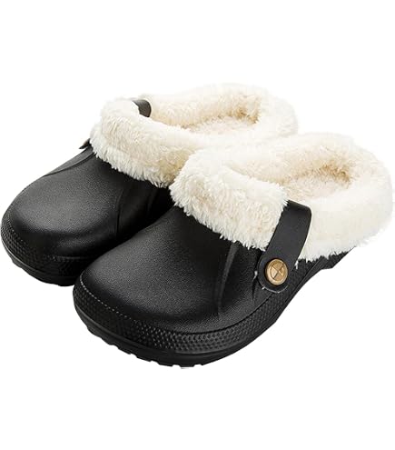 Semelles Intérieures Fourrées Remplacement Pour Sabots Type Crocs | Doublure Chaude Amovible Et Lavable, Blanc/noir