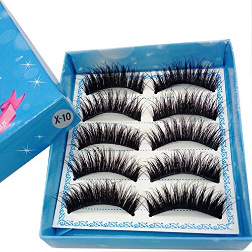 CHIC*MALL 5 Pairs Natural Long Black Eye Lashes Makeup Handmade Thick Fake False Eyelashes