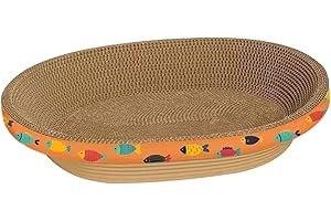 KOWAKU Oval Cardboard Cat Scratcher Bed, Corrugated Scratching Board Couch for Small Medium Large Cats, Training Toy Pet Supplies, fish pattern
