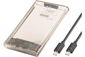 Ewent Carcasa SSD/HDD USB-C (USB 3.2 Gen1) SuperSpeed 5 Gbps, Caja externa para Disco Duro 2,5″ SATA hasta 9,5 mm, Soporte UASP, Carcasa transparente, Instalación sin tornillos, Compatible Windows/Mac