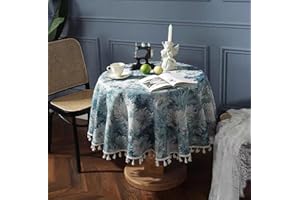 Fusehngre 60" Dia Round Heavy Duty Table Cloth 4 Seats Floral Tablecloth Cotton Dust-Proof Wrinkle Resistant Table Cover for Kitchen, Dining and Party Patio, 150 x 150 cm