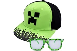 JXBBAAC Miinnecraft Casquette de Baseball, 2 PCS Ensemble Casquette et Lunettes de Soleil Casquette de Baseball de Dessin Animé Chapeau de Soleil Réglable Ensemble de Protection Solaire pour Enfants