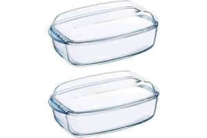 Pyrex Essentials Glass Rectangular Casserole Dish with Lid 6.5L Transparent (Pack of 2)