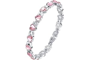 Jecanori Magnetic Bracelet for Women - Titanium Steel Brazaletes with 15 Powerful Magnets (each 3500 Gauss) included Removal Tool in a Gift Box, pink Love Heart