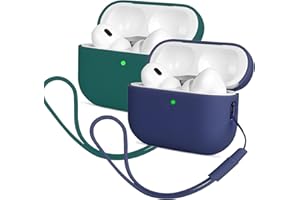2PCS Compatible with AirPods Pro 2 Case (2022), Mocarheri Protective Silicone Case for AirPods Pro 2nd, Ultra-Thin,Soft Skin Front LED Visible Silicone Case (Dark Blue/Dark Green)