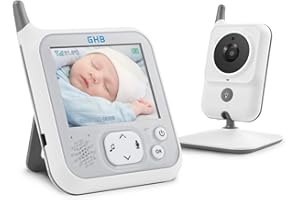 GHB Baby Monitor Videocamera Schermo LCD da 3,2 Pollici 1150mAh Batteria Citofono Bidirezionale Fuzione VOX Luce Nottura 8 Ninna Nanne per Bambini