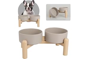 PTOBER Comedero Perro Elevado - Juego de 2 Cuencos para Perros con Soporte Antideslizante - Cerámica Apto para Perros Pequeños y Medianos - 2 x 850 ml - Gris Claro
