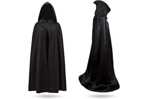 FASCHINFEVER Halloween Vampir Kostüm Umhang mit Kaputze schwarz als Verkleidung für Kinder & Erwachsene - Fasching & Karneval - Einheitsgröße