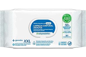 Acan Tradineur - Toallitas húmedas con loción XXL, Limpieza Corporal Adultos, Desechables, biodegradables, Suaves, hidratantes, enriquecidas con Aloe Vera y camomila, 60 uds