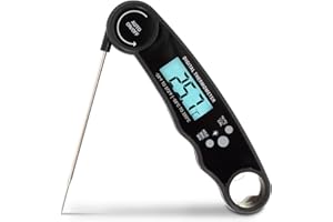 Keplin Meat Thermometer - Instant Read Food Thermometer with Backlight LCD, Foldable Design, Auto Turn Off, Magnet, Fast 3-Second Response, Temperature Range 0-150°C, Includes Bottle Opener - Black