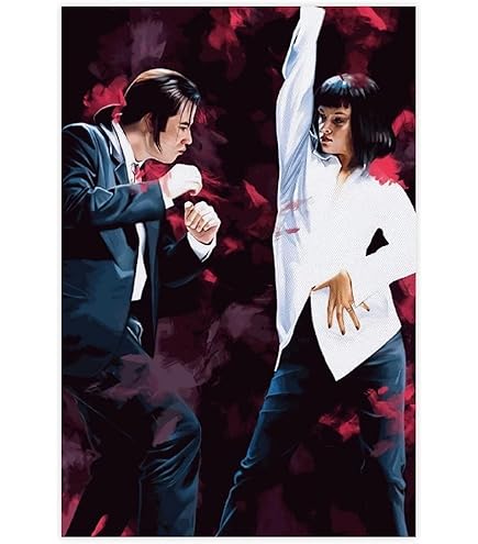Tableau Décoratif Pulp Fiction - Affiche Scène De Danse 70x50cm Avec Cadre - Décoration Cinéma Noir Et Blanc Pour Salon, Bureau