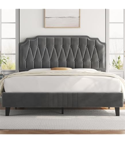 Letto singolo imbottito 90 x 200 cm, testiera a forma di fiore, rete a doghe, velluto, Rosso | Leroy Merlin
