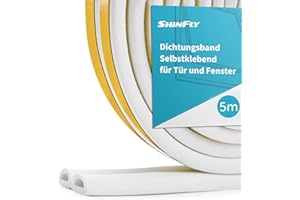 shinfly Burlete Ventana Puerta, Tira de Sellado Junta Autoadhesiva Espuma Burlete de Entrada Correderas Aislante Termico Frio, Ruido, Colisión (5M Blanco)