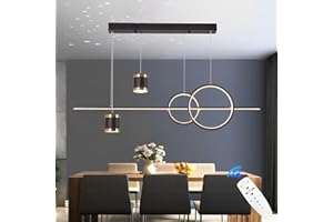 Qiaomao Moderne Dimmable Suspension LED 120cm Hauteur Réglable Lustre de Table à Manger 49 W Ciel étoilé Suspensions D'éclairage Intérieur Lustre Salon avec Télécommande Lampe Suspendue, Noir